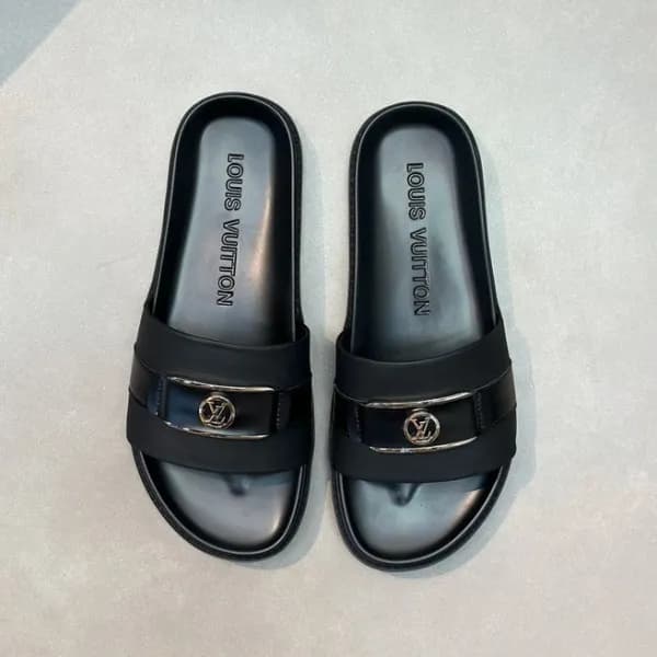 루이비통 남성 블랙탭 슬리퍼 - Louis vuitton Mens Black Tap Sli… - 1