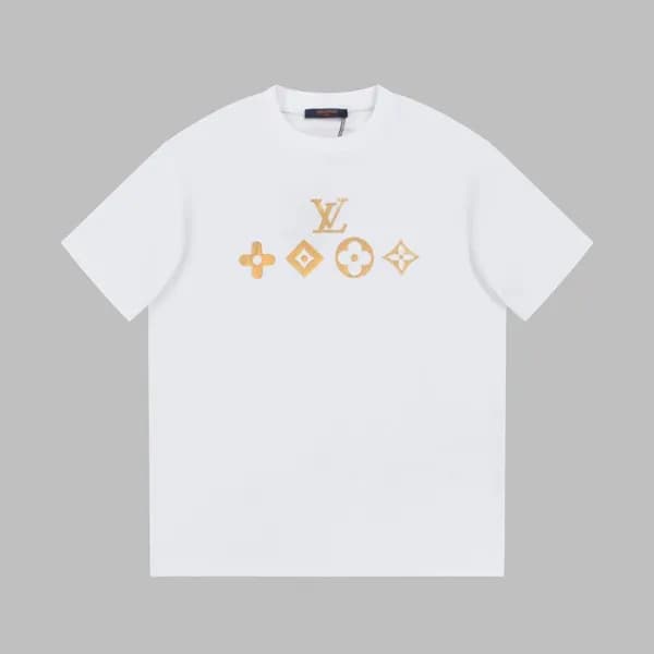 루이비통 남성 화이트 크루넥 반팔티 - Louis vuitton White Black Sh… - 1