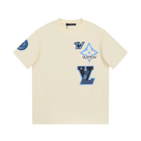 루이비통 남성 아이보리 크루넥 반팔티 - Louis vuitton Mens Ivory Sh… - 1