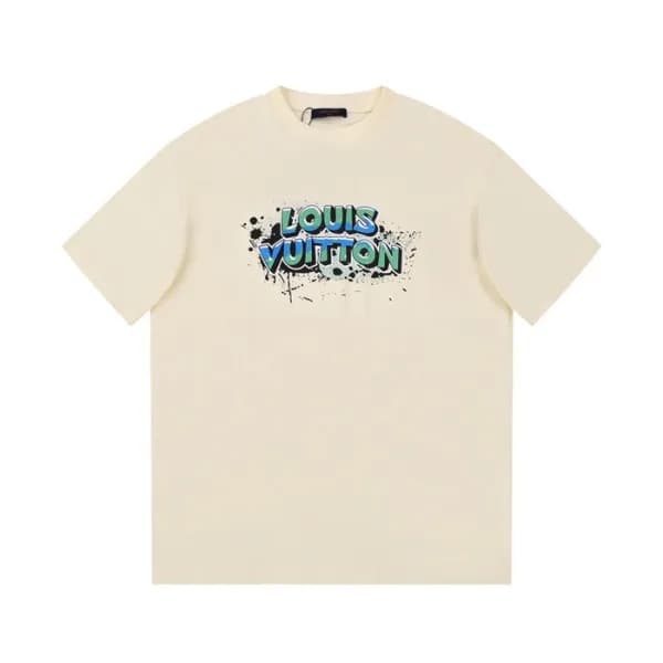 루이비통 남성 크루넥 아이보리 반팔티 - Louis vuitton Mens Ivory Sh… - 1