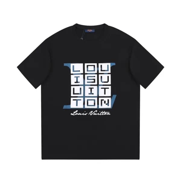 루이비통 남성 크루넥 블랙 반팔티 - Louis vuitton Mens Black Shor… - 1