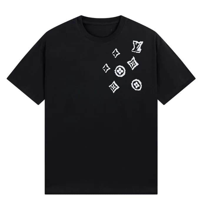 루이비통 남성 크루넥 블랙 반팔티 - Louis vuitton Mens Black Shor… - 1