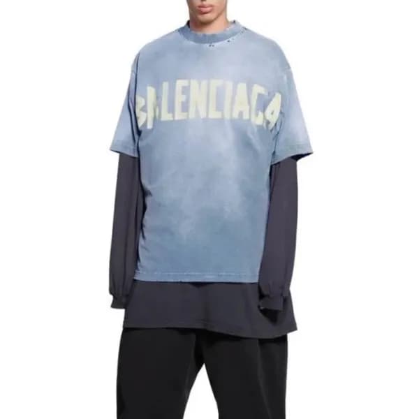 발렌시아가 남성 블루 반팔 티셔츠 - Balenciaga Mens Blue Tshirts … - 1