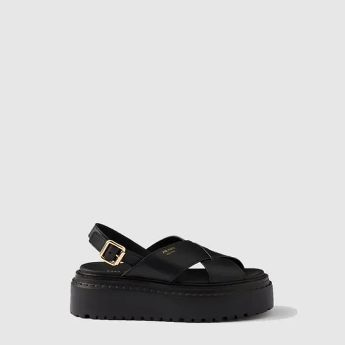 프라다 여성 크리스크로스 가죽 플랫폼 샌들 - Prada Womens Crisscross Leather Platform Sandals - prs14476x