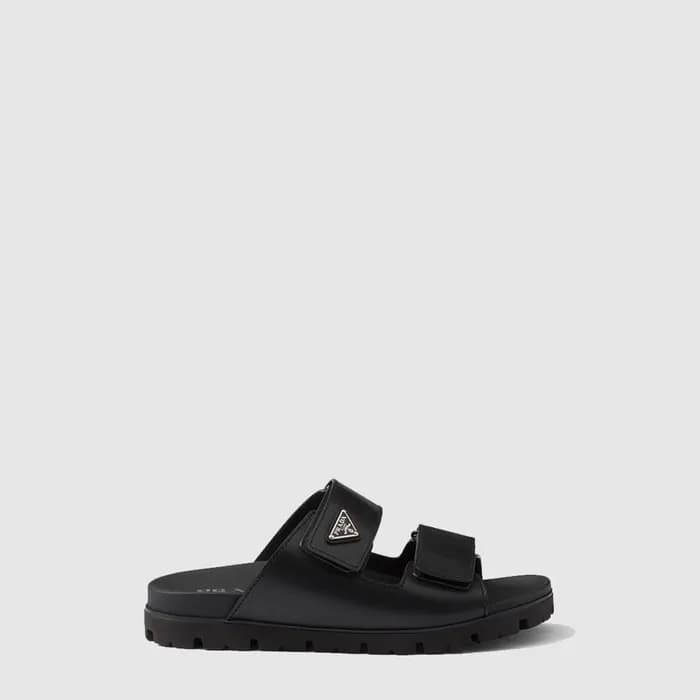 프라다 남성 더블 스트랩 레더 슬라이드 샌들 - Prada Mens Double Strap Leather Slide Sandal - prs14636x - 1
