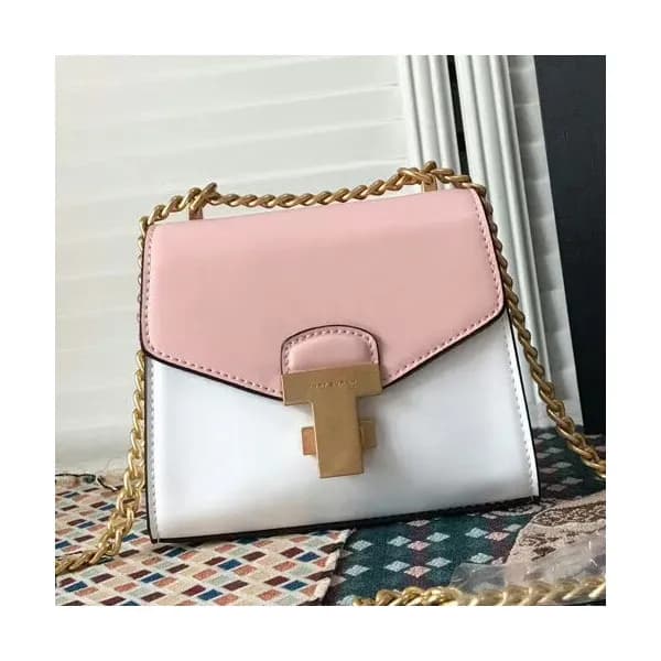 Tory Burch Leather Pink&White Juliette Chain Mini … - 1