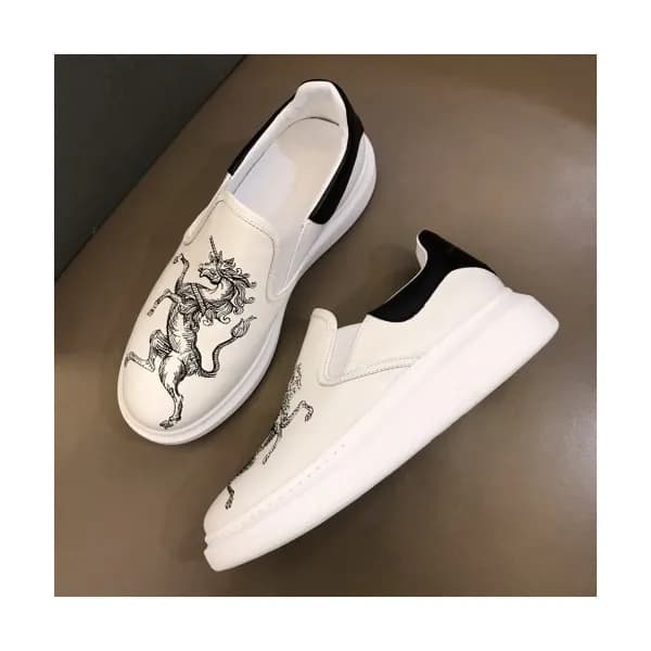 Alexander McQueen 2019 Mens Printing Leather Slip-… - 1