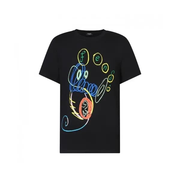 Fendi Mens Logo Casual Short Sleeved Tshirts Blac… - 1