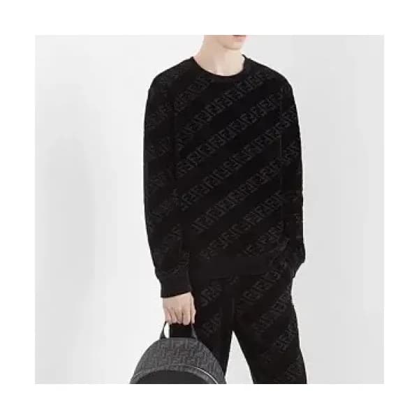 Fendi Mens Logo Crew-neck Cotton Tshirts Black - … - 1