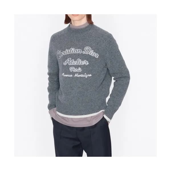 Dior Mm/Wm Retro Logo Crew-neck Sweaters Gray - 디… - 1