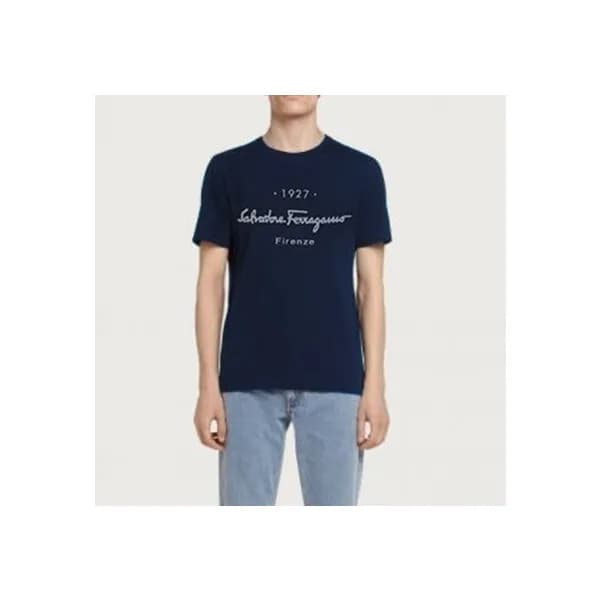 페라가모 남성 네이비 크루넥 반팔티 - Mens Navy Tshirts - fer3042x - 1