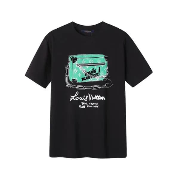 루이비통 남성 블랙 크루넥 반팔티 - Mens Black Tshirts - lou04184… - 1
