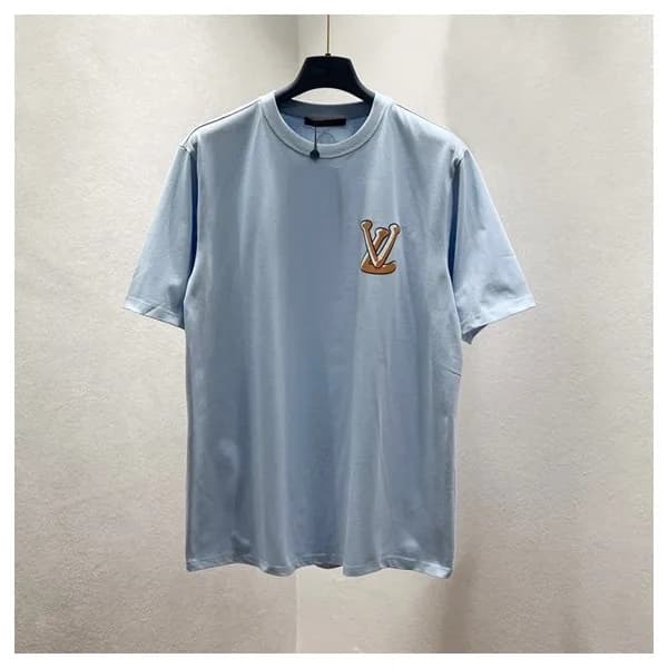 루이비통 남성 블루 크루넥 반팔티 - Mens Blue Tshirts - lou05191x - 1