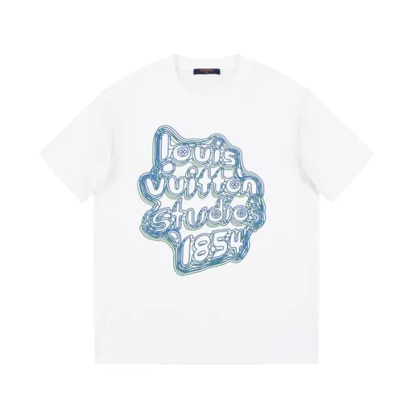 루이비통 남성 화이트 크루넥 반팔티 - Louis vuitton Mens White Sho… - 1
