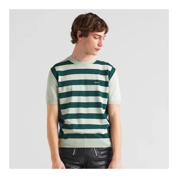 프라다 남성 블루 크루넥 반팔티 - Prada Mens Blue Short sleeved … - 1