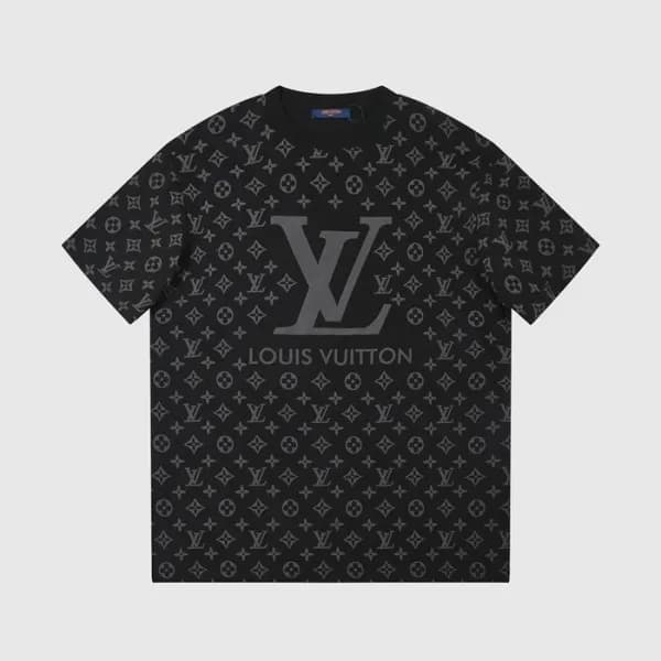 루이비통 남성 크루넥 블랙 반팔티 - Louis vuitton Mens Black Shor… - 1