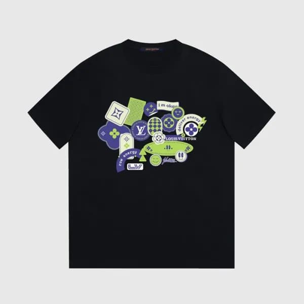 루이비통 남성 크루넥 블랙 반팔티 - Louis vuitton Mens Black Shor… - 1