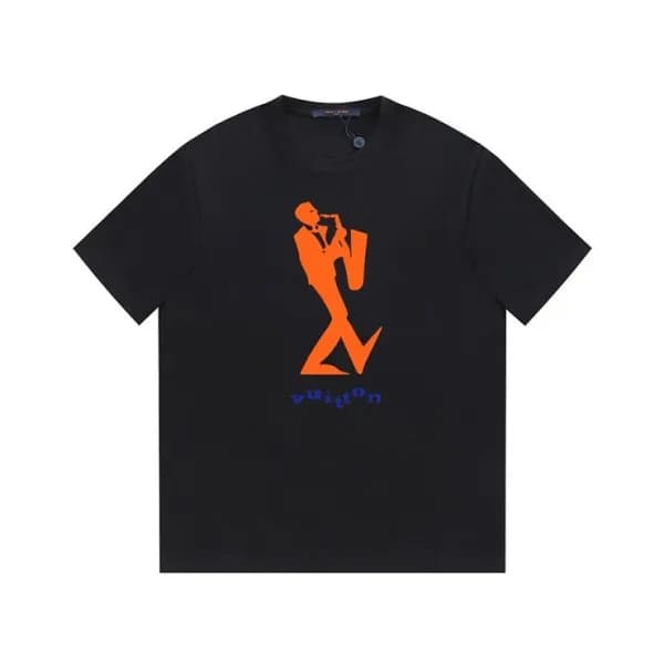 루이비통 남성 크루넥 블랙 반팔티 - Louis vuitton Mens Black Shor… - 1