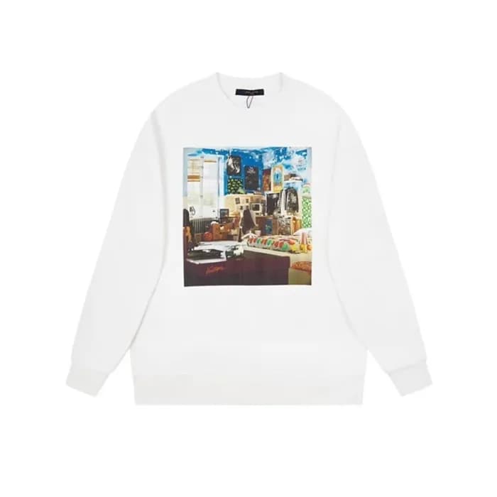 루이비통 남성 화이트 맨투맨 - Louis vuitton Mens White Tshirts… - 1