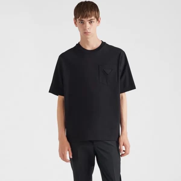 프라다 남성 크루넥 블랙 반팔티 - Prada Mens Black Short sleeved… - 1
