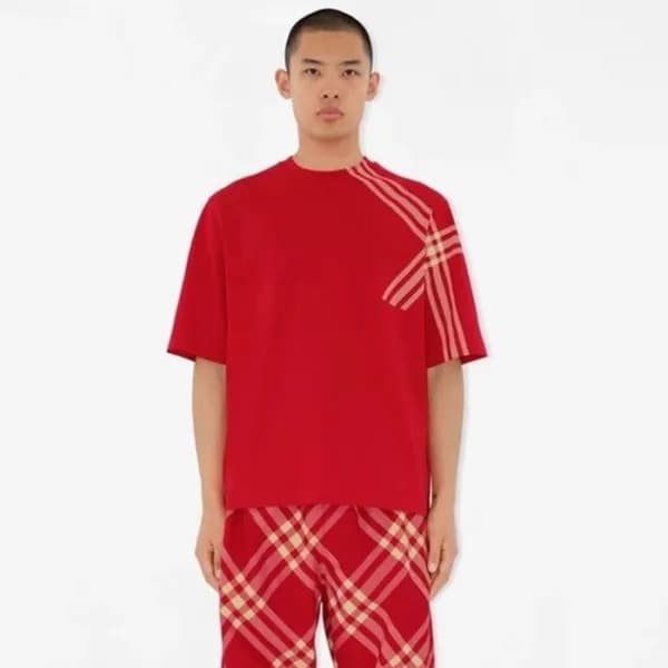 버버리 남성 레드 크루넥 반팔티 - Burberry Mens Red Tshirts - bu… - 1