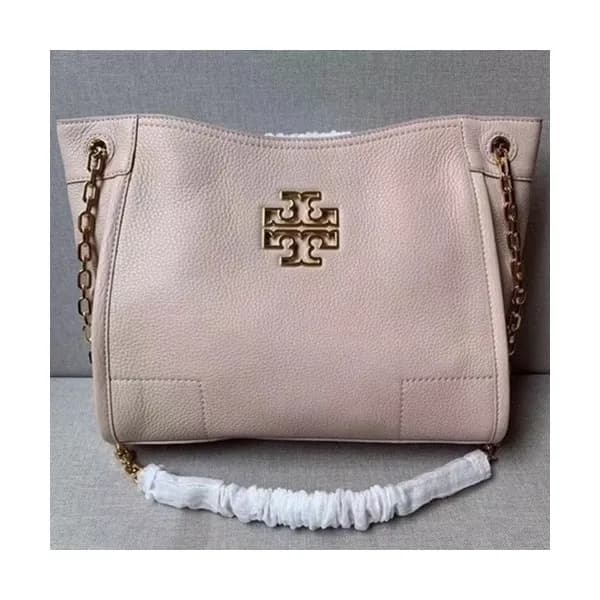 Tory Burch Leather Pink Britten Small Slouchy Tote… - 1