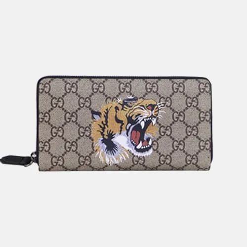 Gucci 2019 Tiger Print GG Supreme Zip Around Walle…