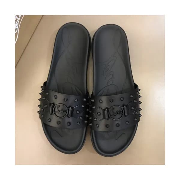 Christian Louboutin 2019 Mens Logo Stud Leather Sl… - 1