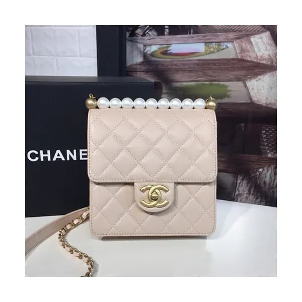 Chanel 2019 Leather Pearl Chain Shoulder Bag,15CM … - 1