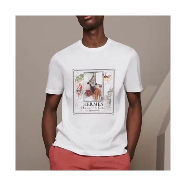 Hermes Mens Crew-neck Short Sleeved Tshirts White… - 1