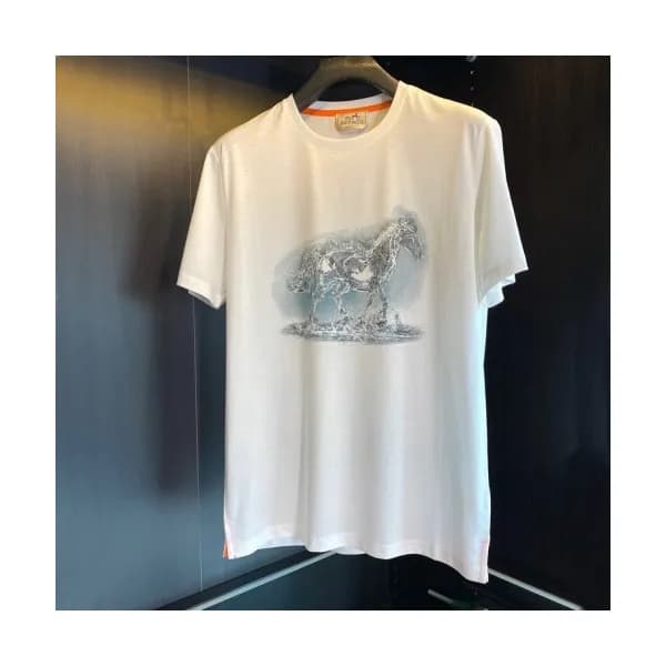 Hermes Mens Crew-neck Short Sleeved Tshirts White… - 1