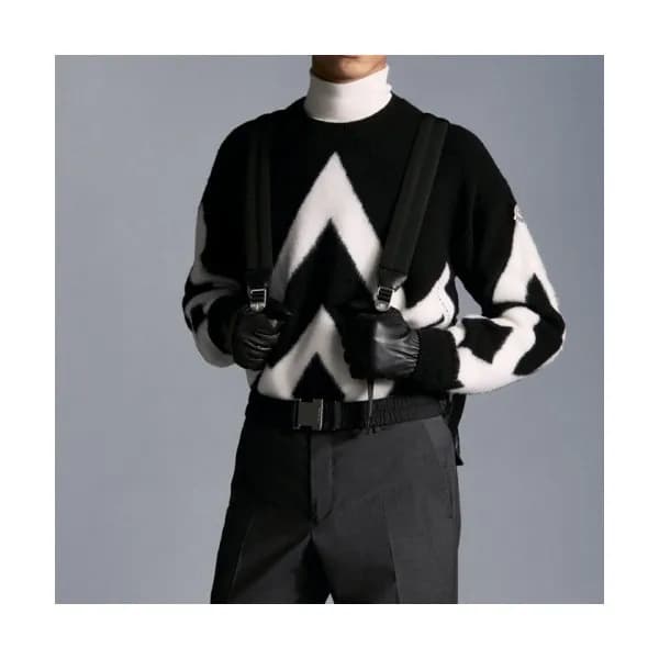 Moncler 2021 Mens Retro Logo Crew-neck Sweaters Bl… - 1