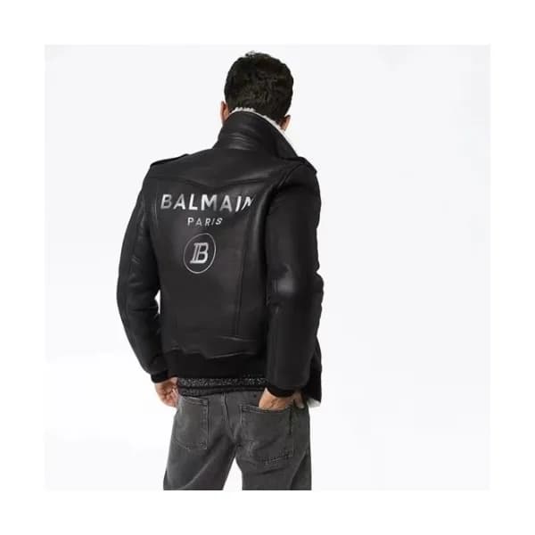 Balenciaga Mens Logo Casual Leather Jackets Black… - 1