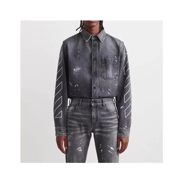 오프화이트 남성 시그니처 그레이 셔츠 - Off-white Mens Gray Shirts … - 1