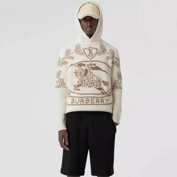 버버리 남성 클래식 아이보리 후드니트 - Burberry Mens Ivory Hoodie … - 1
