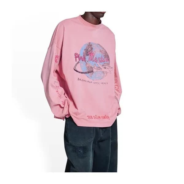 발렌시아가 남/녀 핑크 맨투맨 - Balenciaga Unisex Pink Tshirts … - 1