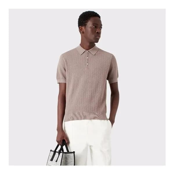 에르메네질도 제냐 남성 베이지 폴로 반팔티 - Zegna Mens Beige Short s… - 1