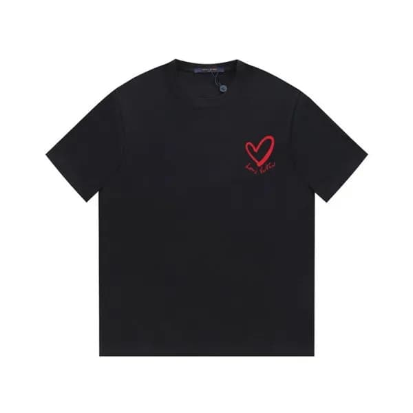 루이비통 남성 크루넥 블랙 반팔티 - Louis vuitton Mens Black Shor… - 1