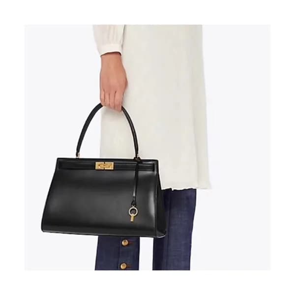 Tory Burch Lee Radziwill Satchel Leather Black Tot… - 1
