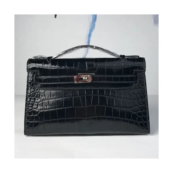 Hermes Mini Kelly Crocodile Leather Tote Bag / Clu… - 1