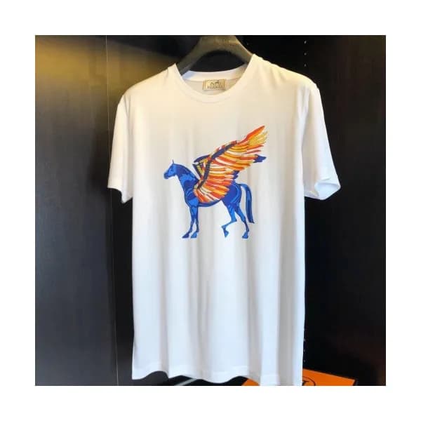 Hermes 2020 Mens Crew-neck Silket Short Sleeved Ts… - 1