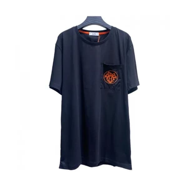 Hermes Mens Crew-neck Short Sleeved Tshirts Black… - 1