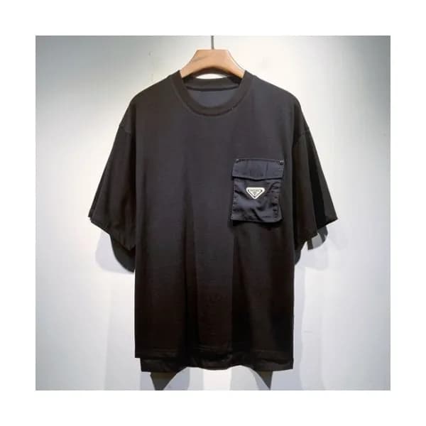 Prada Mens Basic Logo Short Sleeved Tshirts Black… - 1