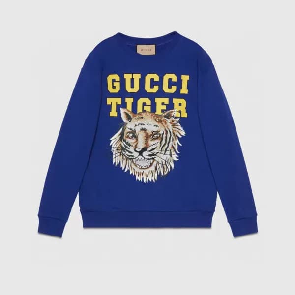 Gucci Unisex Logo Crew-neck Cotton Tshirts Blue -… - 1
