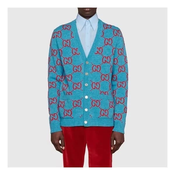 구찌 남/녀 브이넥 블루 가디건 - Gucci Unisex Blue Cardigan - g… - 1