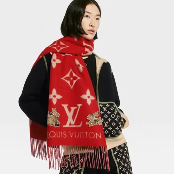 루이비통 여성 레드 머플러 - Louis vuitton Womens Red Muffler … - 1