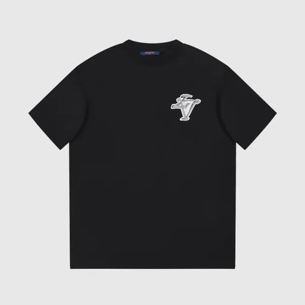 루이비통 남성 블랙 크루넥 반팔티 - Louis vuitton Mens Black Shor… - 1