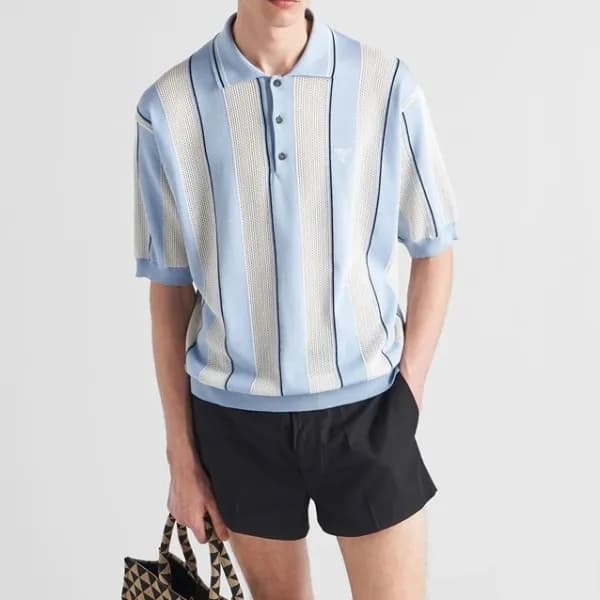 프라다 남성 블루 폴로 반팔티 - Prada Mens Blue Short sleeved T… - 1