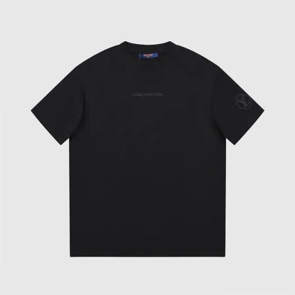 루이비통 남성 블랙 크루넥 반팔티 - Louis vuitton Mens Black Shor… - 1