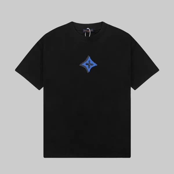 루이비통 남성 블랙 크루넥 반팔티 - Louis vuitton Mens Black Shor… - 1